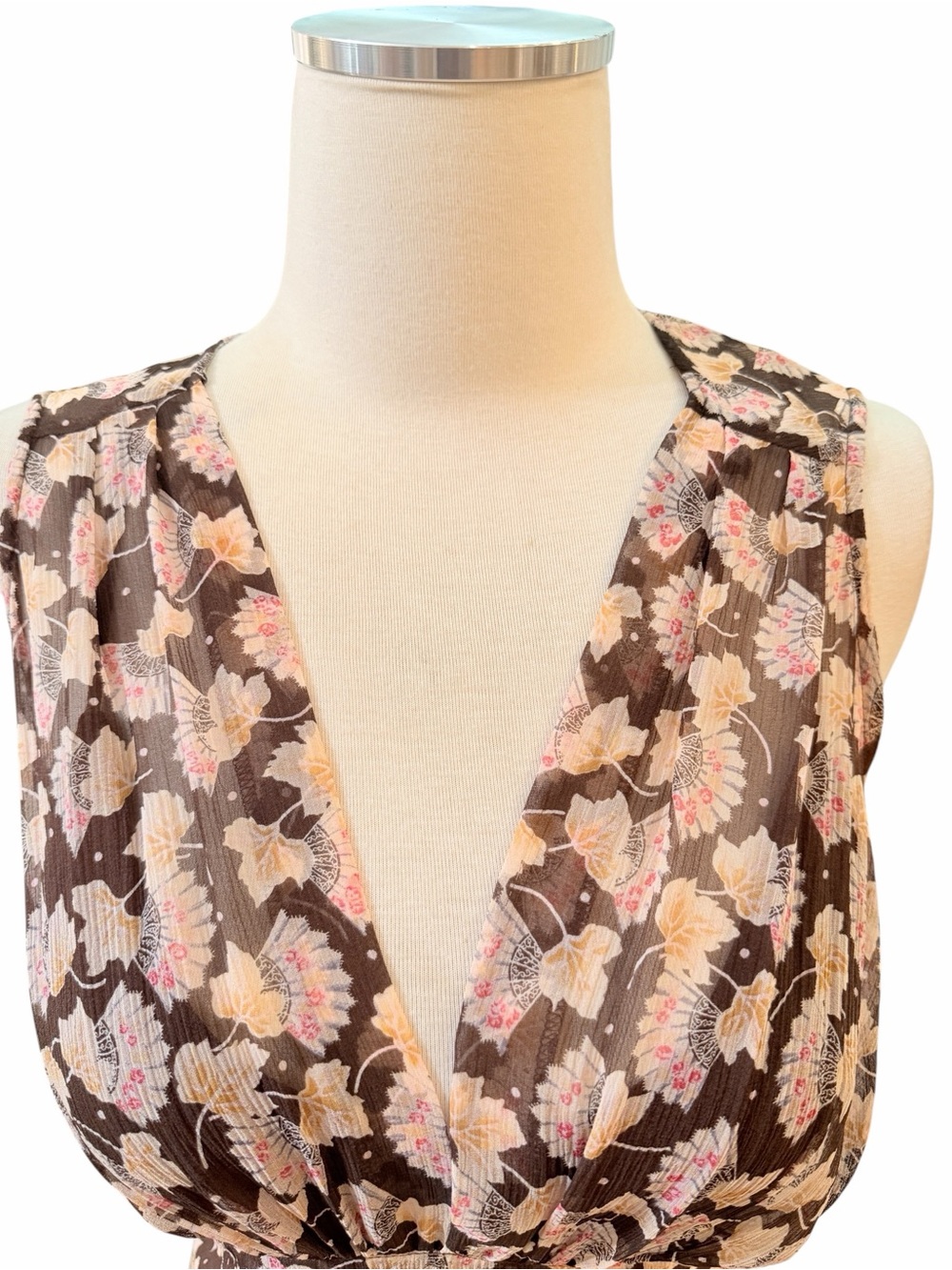 DVF Diane Von Furstenberg 100% Silk Fan Pattern V-Neck Floral Midi Dress Sz 10 - Picture 12 of 13